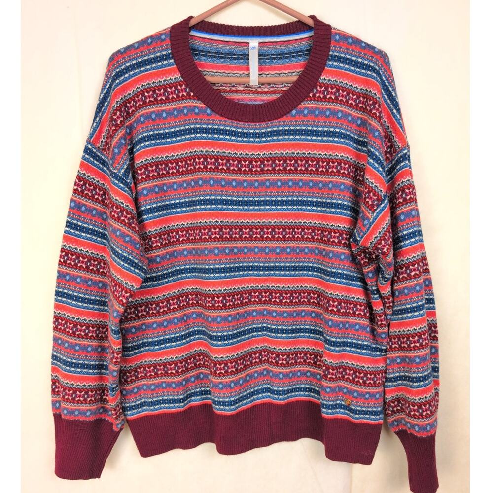 Southern Tide Nelle fair isle striped cotton cashmere sweater Size Lrg Ski Retro
